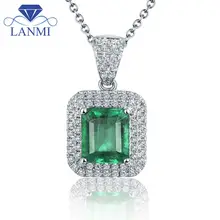 Solid 18Kt White Gold Emerald Necklace Pendant Emerald cut Gemstone for Wedding Jewelry 2T018