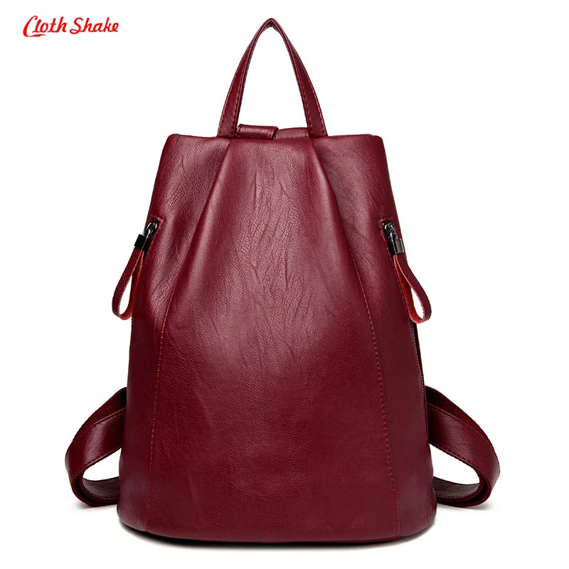 

Women PU leather backpack small minimalist solid black school bag for teenagers girls feminine backpack sac a dos femme 5 Colors