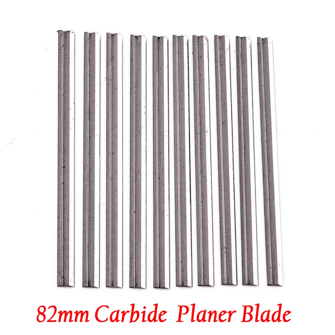 10Pcs Reversible Carbide Planer Blades For Soft Hard Woods Cutting 82mm x 5.5mm Double-edged Blade Power Tool Parts