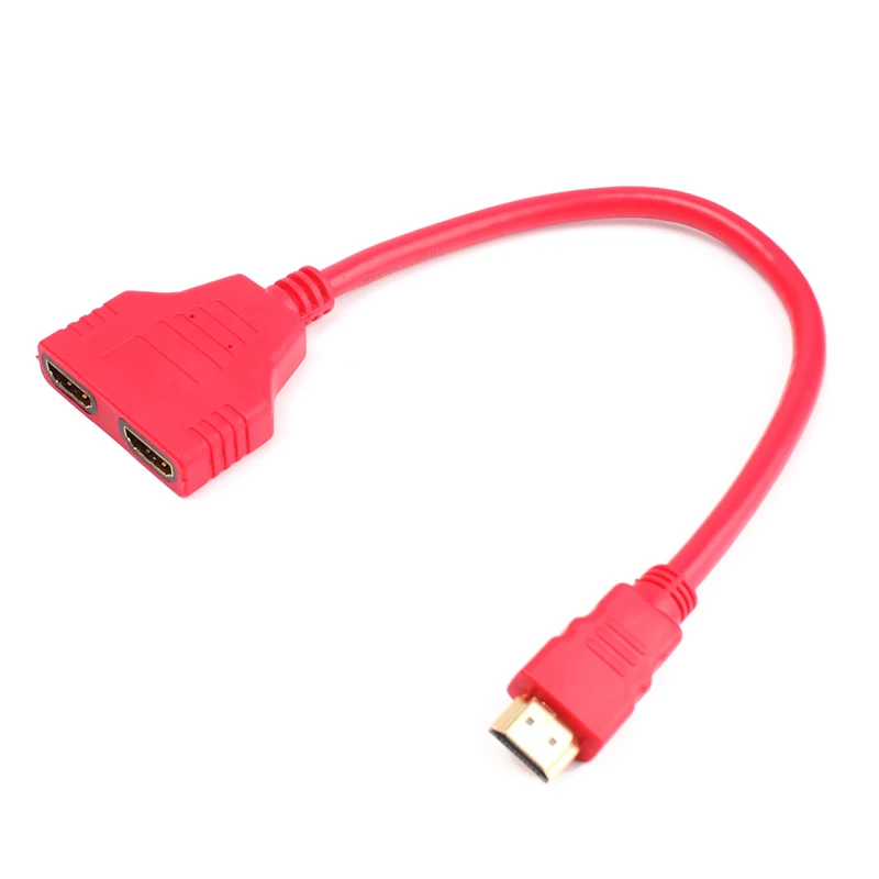 

Hot Sale Red HDMI 1 to 2 Splitter Cable Male to Female 1 In 2 Out Cable Adapter #77687