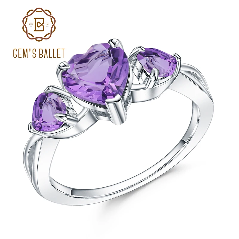 GEM'S BALLET Real 925 Sterling Silver Gemstone Ring 1.71Ct Natural Amethyst Heart Rings For Women Valentine's Day Jewelry Gift GEM'S BALLET Real 925 Sterling Silver Gemstone Ring 1.71Ct Natural Amethyst Heart Rings For Women Valentine's Day Jewelry Gift