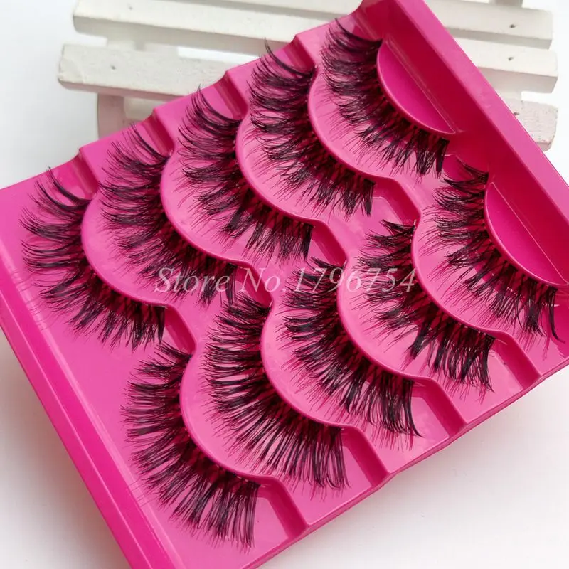 

1 Box 5 Pairs Packaging False Eyelashes Natural Crisscross Messy Soft Fake Eyelashes Handmade Transparent Stems Makeup Lashes