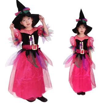 

Free Shipping New Fashion Halloween Cosplay show clothes Girls Flying Witch children Rainbow Pretty Witch Costume