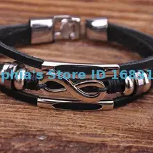 G118 черный Прохладный Металл Бесконечность Surfer кожаные мужские браслеты браслет манжеты нового