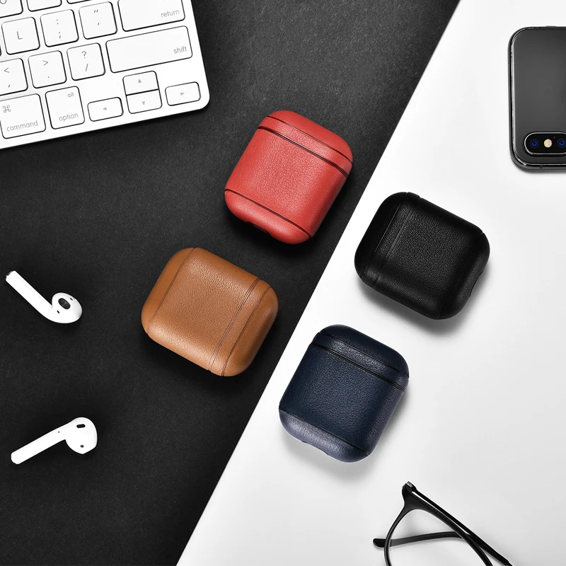 Earphone Case for Apple Airpods Genuine Leather Headset Headphone Case Earphone accessories Protective wireless Cover