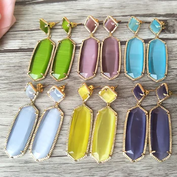 

6 Pairs hexagon shaped opal Earrings CZ Crystal zircon Micro pave Dangle Earring,Cat Eyes' Gem stone Jewelry For Women ER202