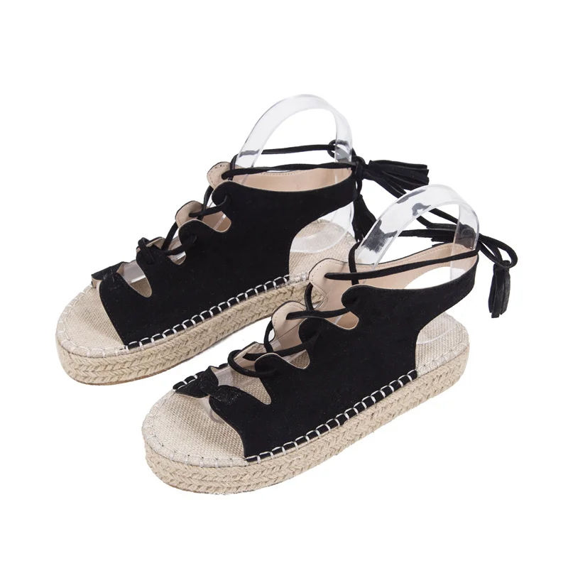 

AARDIMI Plus Size 35-43 Solid Lace Up Sandals Women Flat Platform Shoes Sandals Height Increasing Women's Creepers