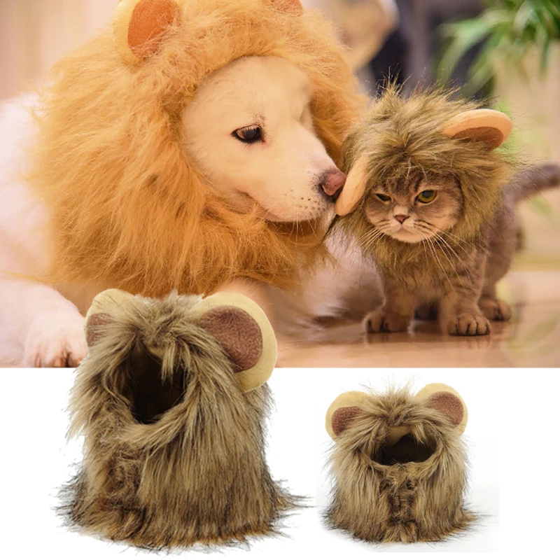 

Cat Cosplay Clothes Pet Hat Lion Mane Wig Cap Dog Hat Funny Cute Halloween Soft Hair Hood Pet Costume for Fancy Dress Party SML
