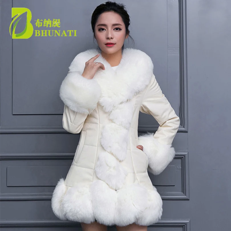 

BHUNATI Thick Winter Coat Women's Leather Jacket Female Jaqueta De Couro Feminina Faux Fox Fur Collar PU Leather Jackets 4XL