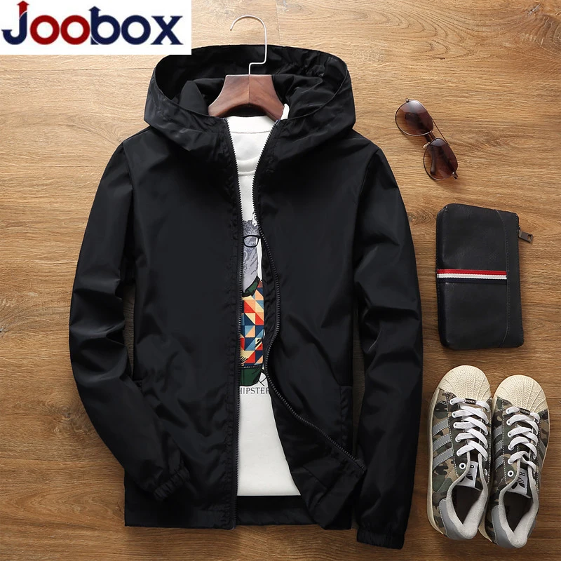 JOOBOX 2018 الربيع الخريف جديد سليم صالح الشبان مقنعين سترة رقيقة جاكيتات العلامة التجارية عارضة سترة واقية أعلى جودة الأسود s-7xl