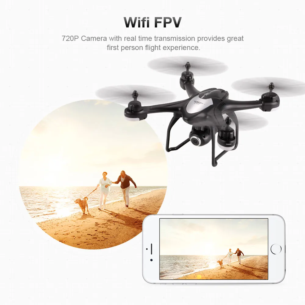 S30W 2.4G 720P HD Camera Drone Wifi FPV RC Quadcopter Selfie Drone GPS Positioning One-Key Return RC Dron Helicopter (8)