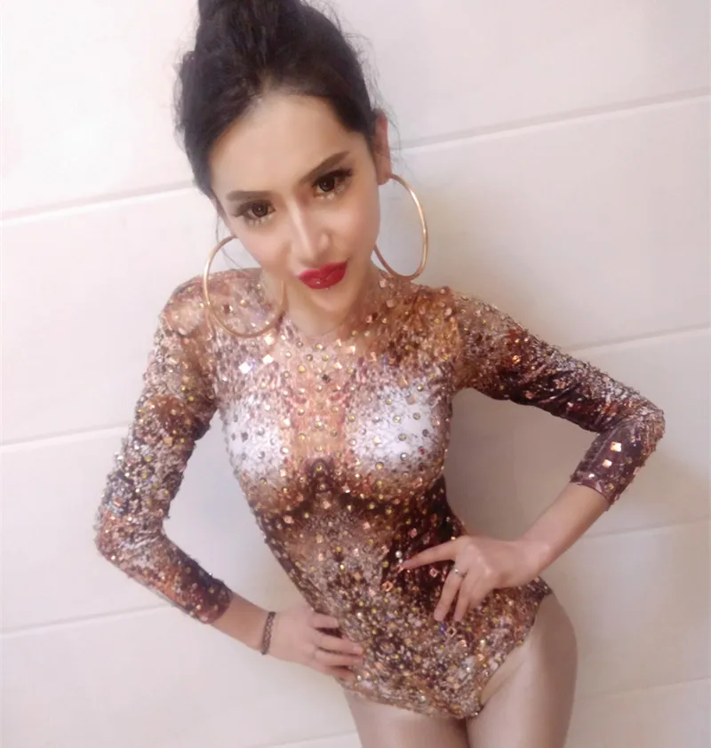 

Fashion ds costume dance jazz clothes sexy female dj full rhinestone print bodysuit Party show stage dance wear