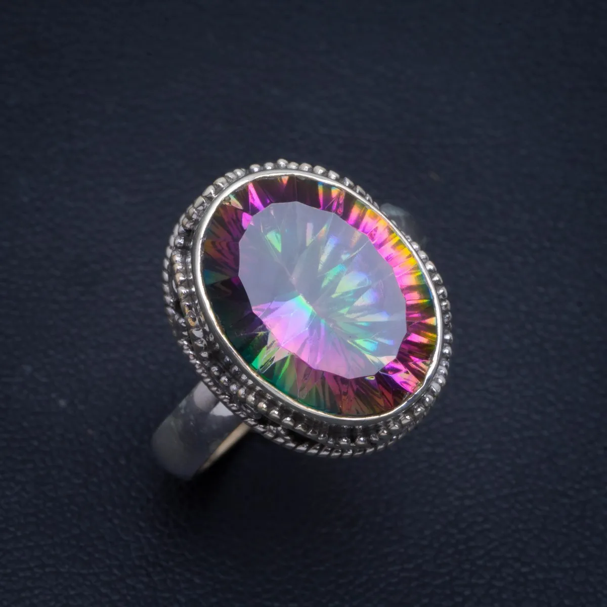 

Natural Mystical Topaz Handmade Unique 925 Sterling Silver Ring 9 B1069