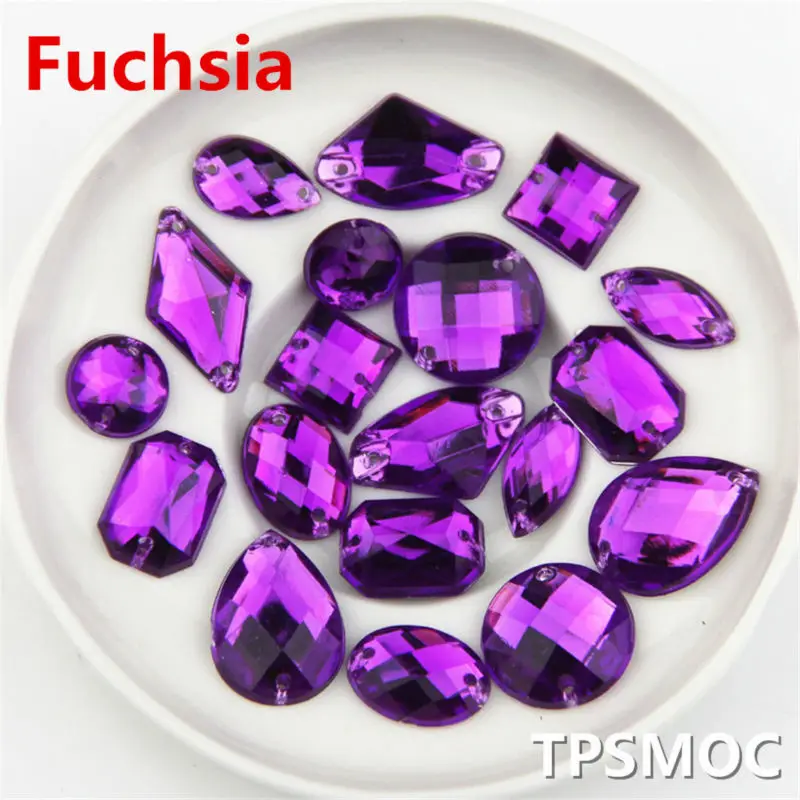 

Fuchsia Mix size 100pcs sewing on Rhinestone Sew On Acrylic Flatback mix shape Gems Strass Stones For Clothes Dress Crafts