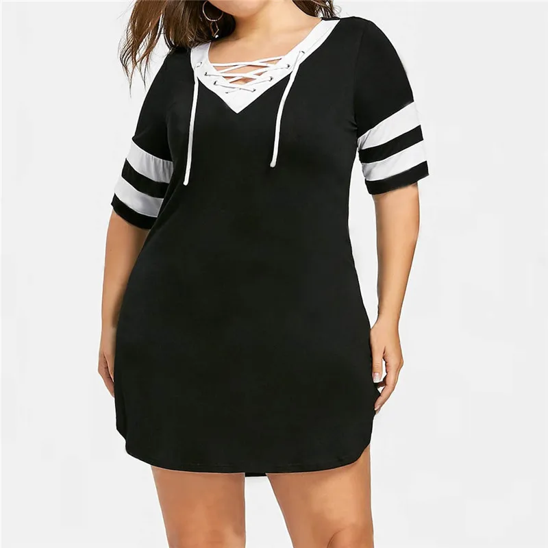 

Kimtae Women New Fashion Dresses Plus Size V-neck Short Sleeve Split Mini Dress Beach Party Elegant Sundress z0402