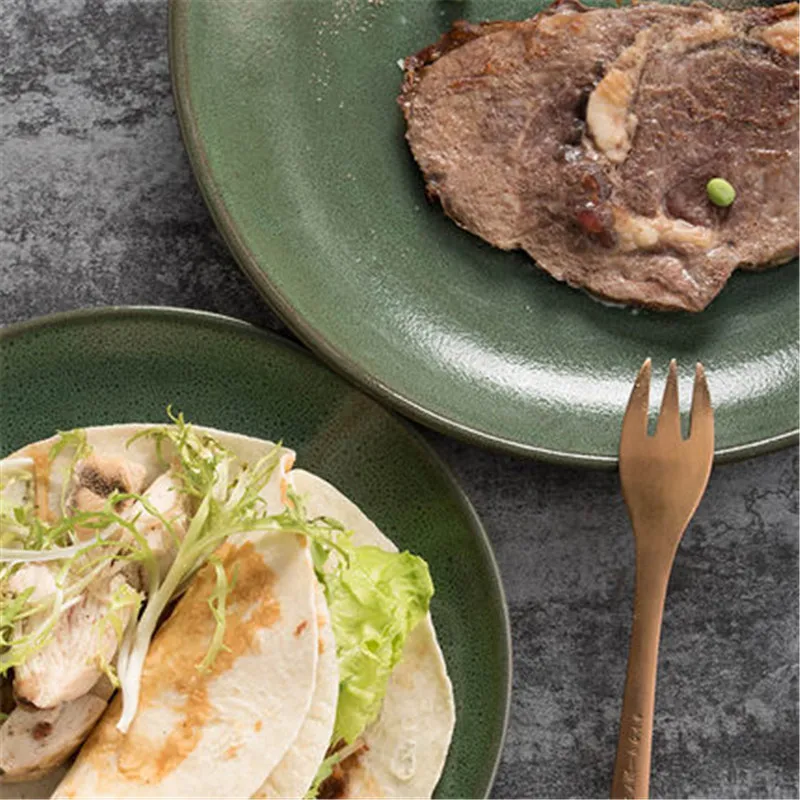 

KINGLANG European simple wind dish steak plate home ceramics Western dish ink green salad plate