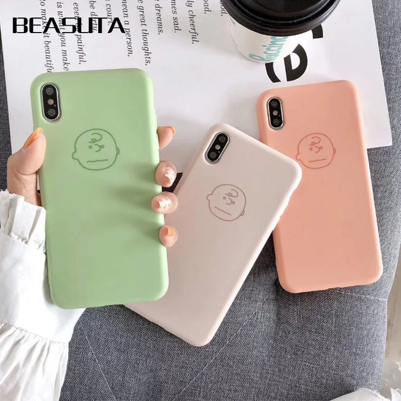 

Peanuts Charlie Brown Phone Cases For iPhone 7 8 6 6s Plus Liquid Silicone Soft TPU Capa Funda Cover For iPhone XS Max XR X Case