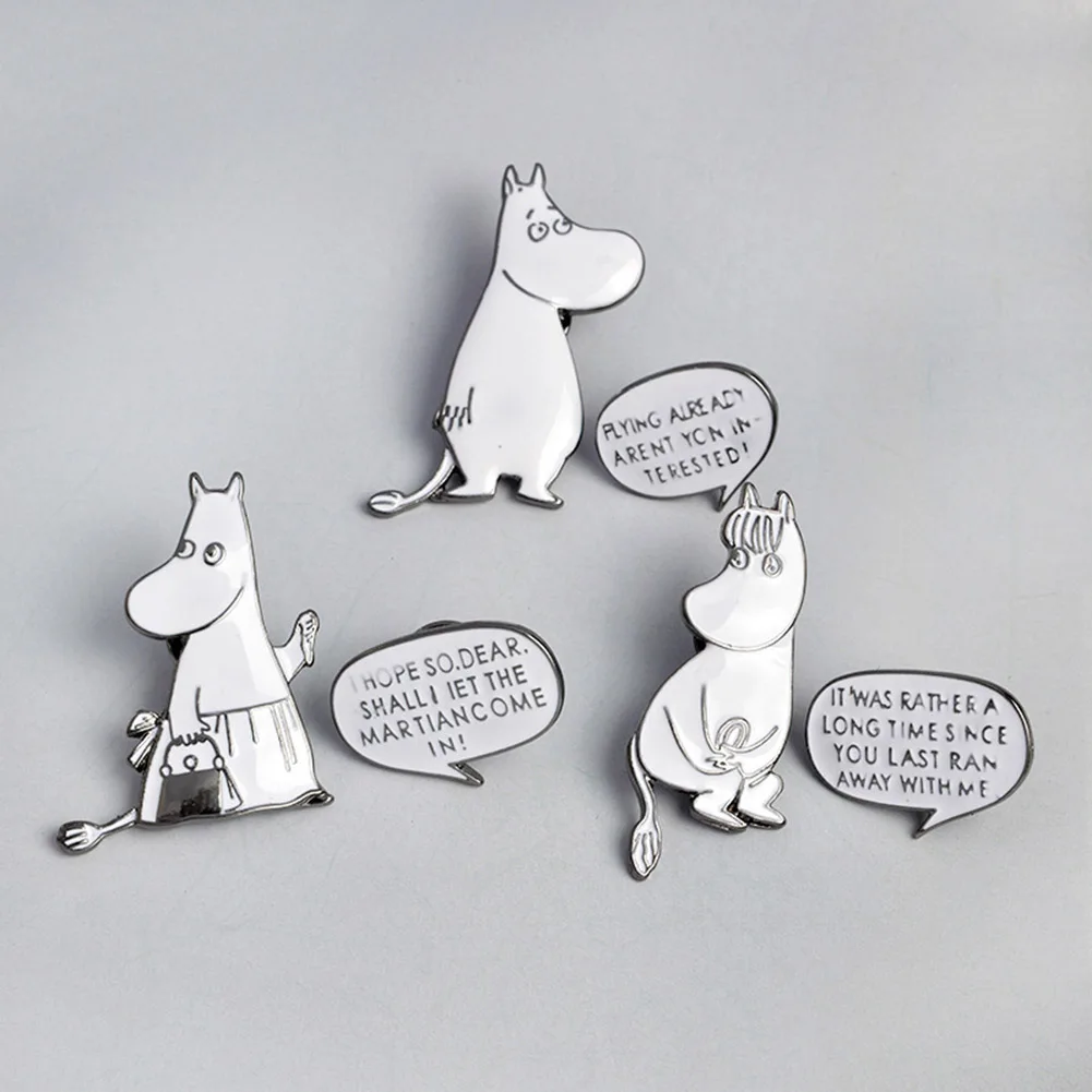 Animal Hippo Brooch Pins Buckle White Enamel Pin Badge