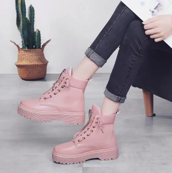 

Women Fall Winter Flat Platform Shoes Plus Size 35-40 Martins Boots Zip Motorcycle Booties