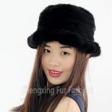 CX-C-13E ручной вязки норки меховая зимняя шапка~ коричневый~ Прямая