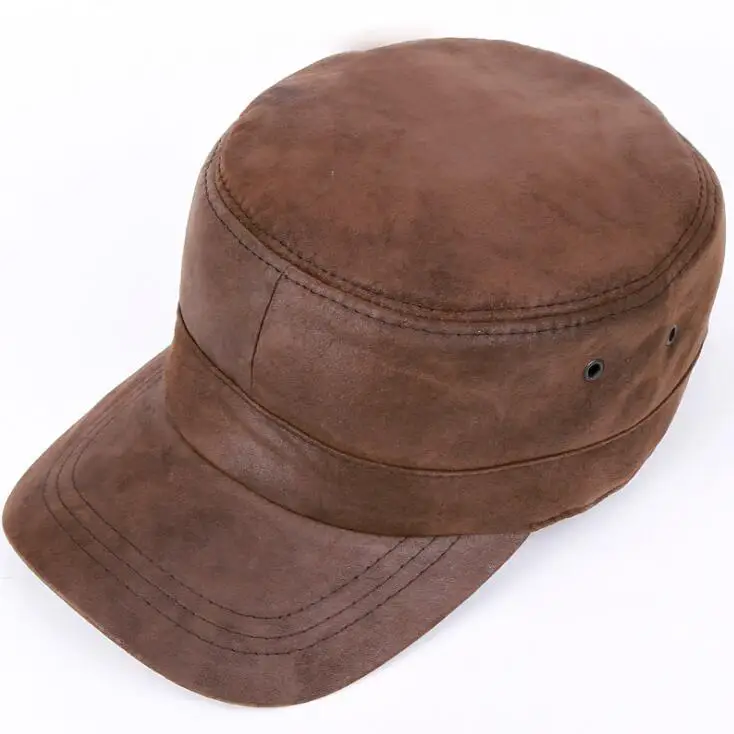 Высококачественная кожаная кепка из натуральной кожи, Повседневная Военная шапка для мужчин и женщин на осень и зиму, однотонные плоские бейсболки - Цвет: patchwork black