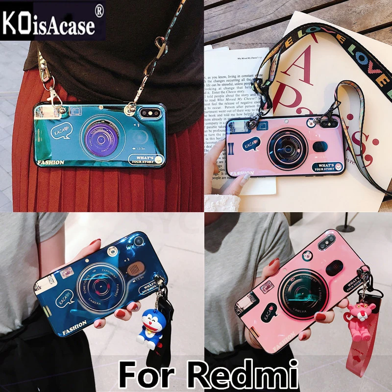 

KoisAcase For Redmi 4X 5 Plus 6 Pro Note 4 5A 6 Pro Y1 lite Y2 S2 Blu-ray retro camera soft phone case with doll bracket lanyard
