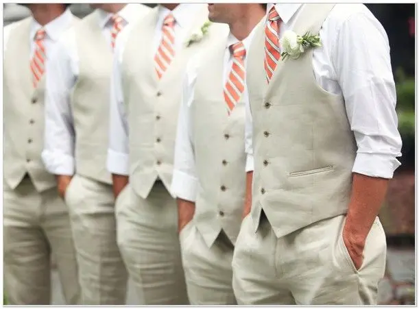 

2019 Airtailors New Fall Beige Color Fashion Wedding Groom Wear Rustic Wedding Tweed Vest Plus Size Vest+Pants 6XL