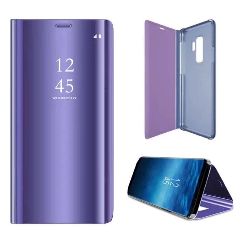 EUWLY Carcasa Compatible con Samsung Galaxy S9 Plus Funda Cuero Cartera Funda con Tapa Espejo Maquillaje Diseño Elegante Lujoso Glitter Strass Brillantes Diamante Wallet Flip Case,Púrpura 
