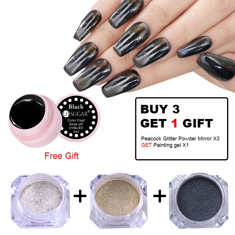 

UR SUGAR 5ml Soak Off UV Gel Polish Paint Color Coat UV LED Gel Varnish With Mirror Effect Champagne Chrome Pigment Glitter