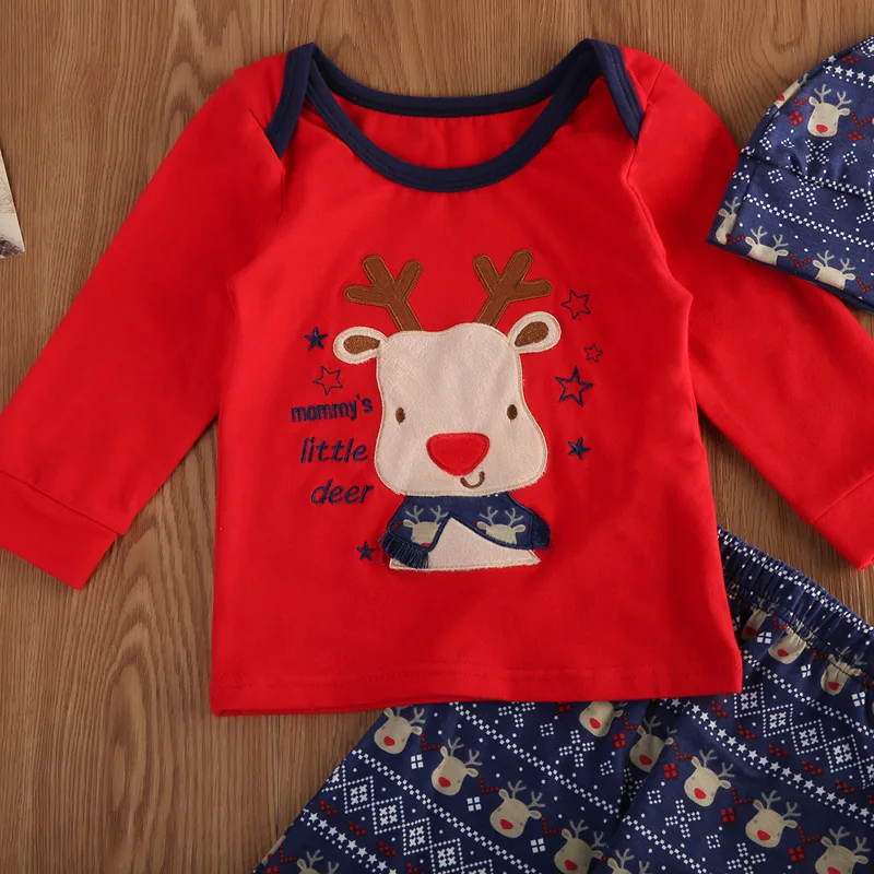Emmaaby/Рождественская Пижама для малышей от 0 до 24 месяцев футболка с длинными рукавами и принтом оленя для маленьких мальчиков и девочек топ+ длинные штаны, комплект одежды
