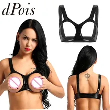 Женское сексуальное нижнее белье из искусственной кожи, без рукавов, открытые чашечки, бюстгальтер, нижнее белье, майка, топы, майка, одежда для сна, Клубные бюстгальтеры, Топ