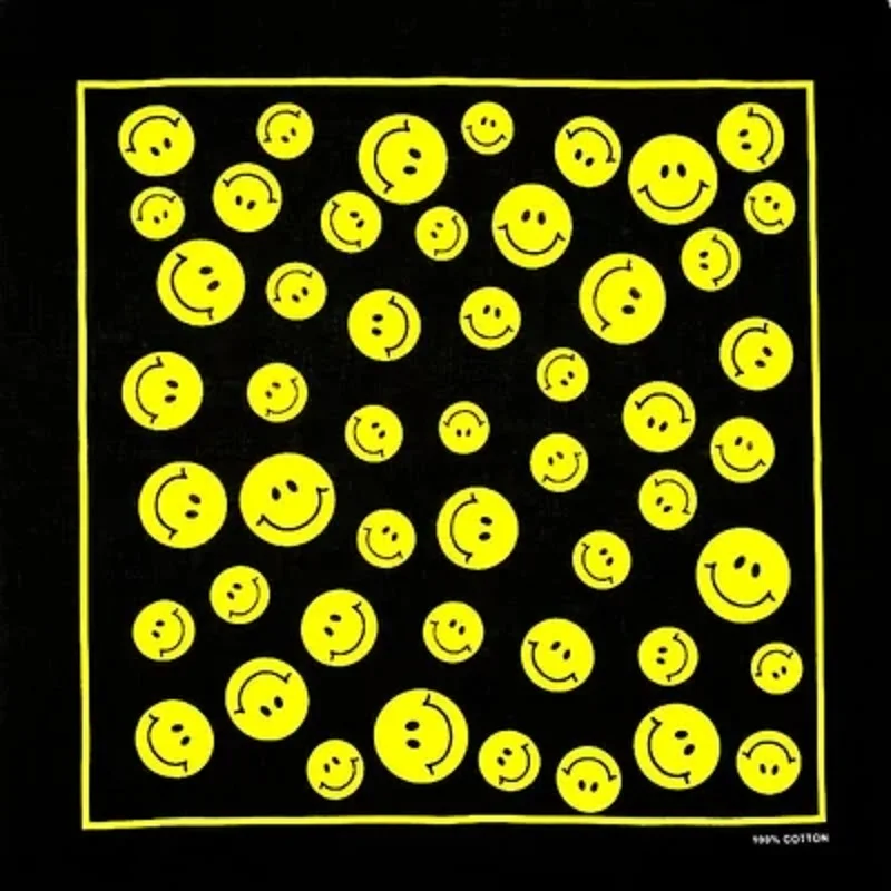 

Free Shipping 2018 New Fashion Yellow Face Smile and Peace Bandanas Headwear Scarf Square Scarves For Women/Men/kids