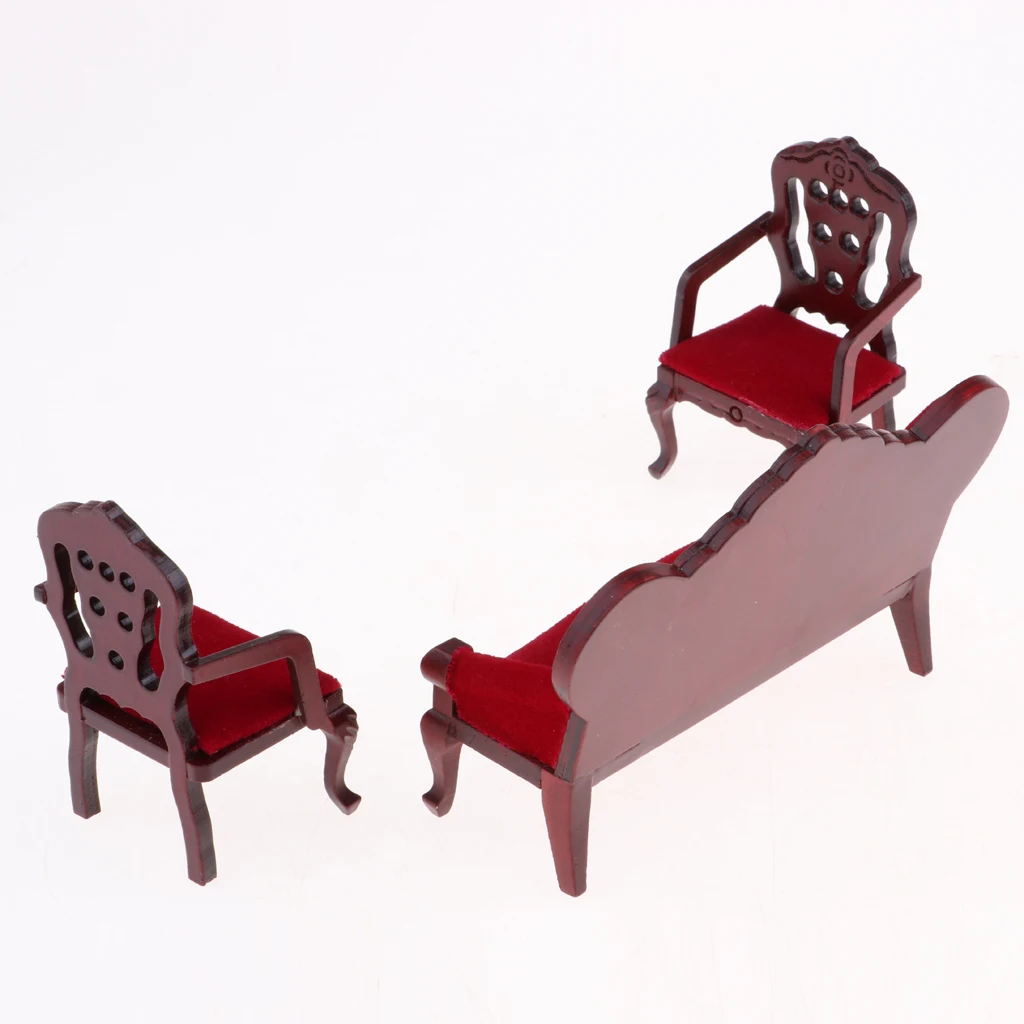 Retro 1/12 Dollhouse Miniature Furniture Living Room Sofa Couch Chair Set Sofa Couch Chair Furniture Model Living Room Set.