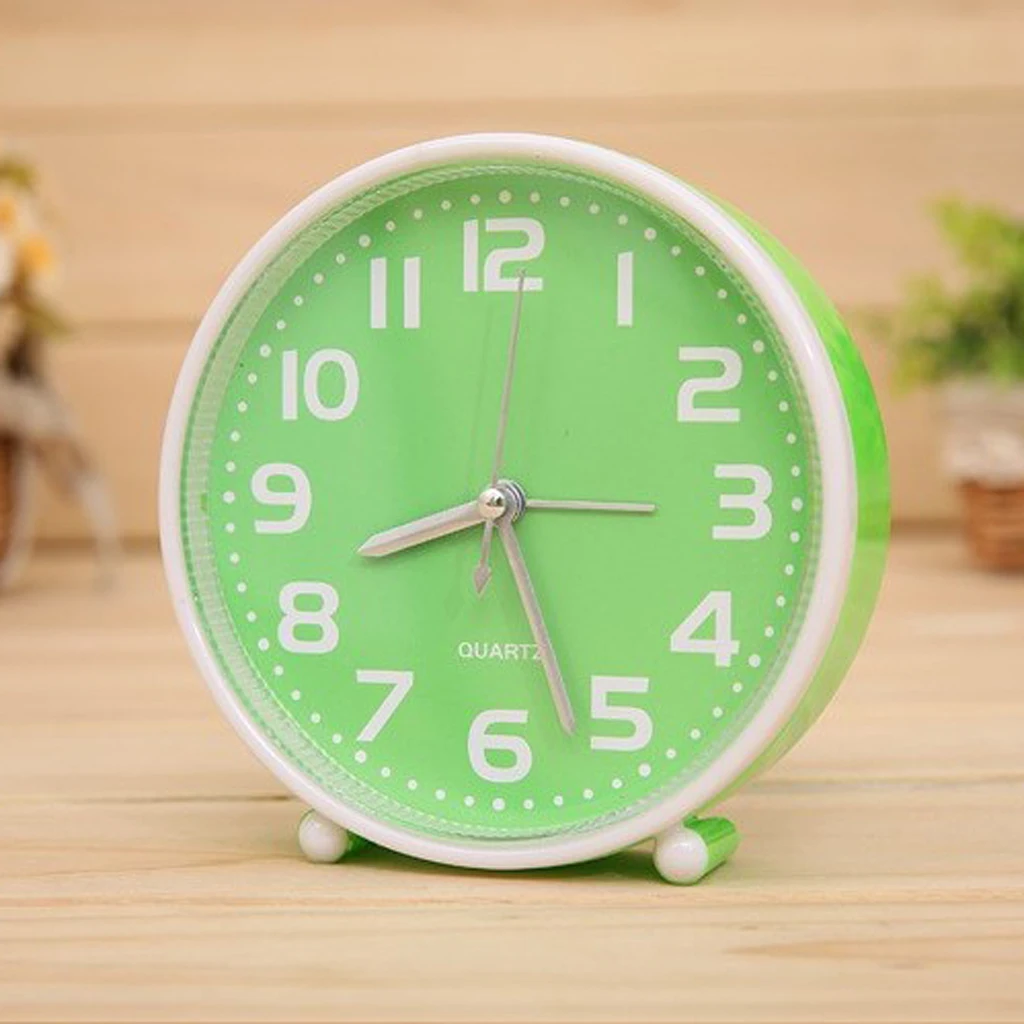 Portable Non-ticking Alarm Clock 5 Inch Candy-colored Table Clock with Night Light Home Desk Decor