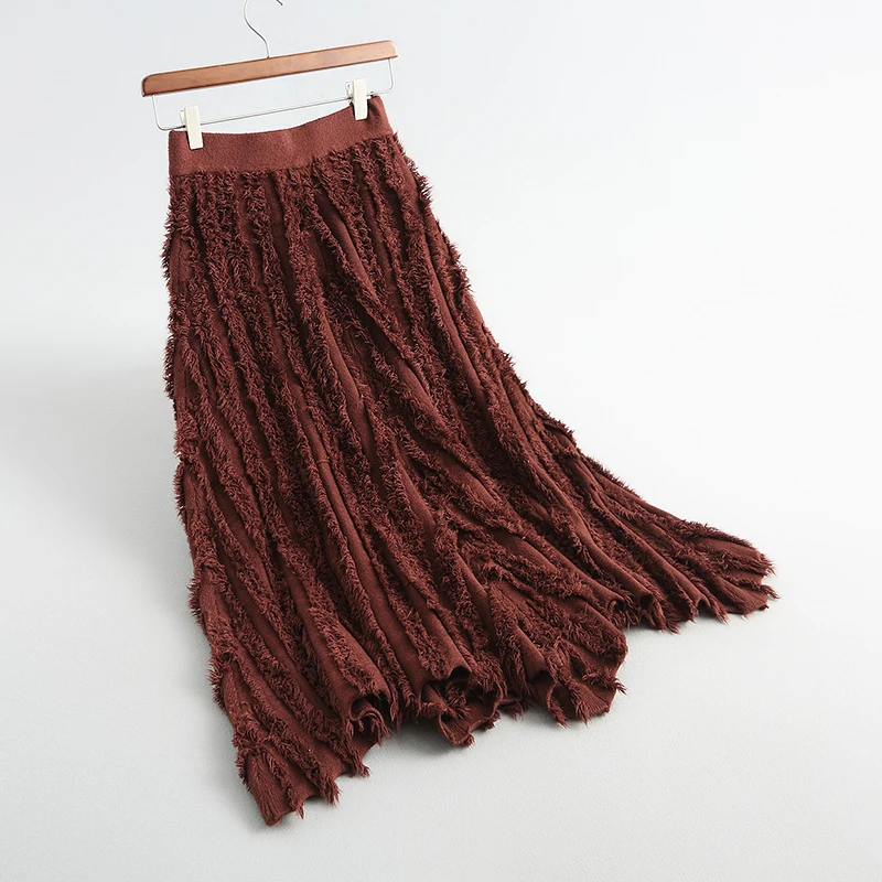 Otoño Mujeres Falda Fincati Irregular Invierno Femme Pluma Larga Hem Estilo Punto De borgoña Grandes Una Línea Tassel Dobladillo caqui Negro gris Srtwdr