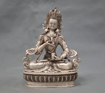 

8" China Silver Bronze Buddhism Vajrasattva Buddha Statue Figurine