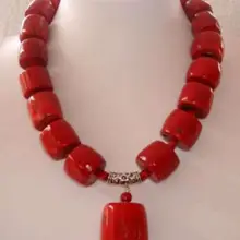 Удивительные красные цилиндрические Коралловые бусы модные ювелирные изделия ожерелье 1" AAA mujer moda