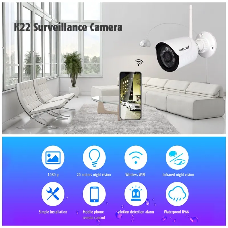 Wanscam K22 1080P WiFi ip-камера, уличная P2P CCTV, охранное наблюдение, 2.0MP инфракрасная IP66 водонепроницаемая камера, поддержка TF SD карты