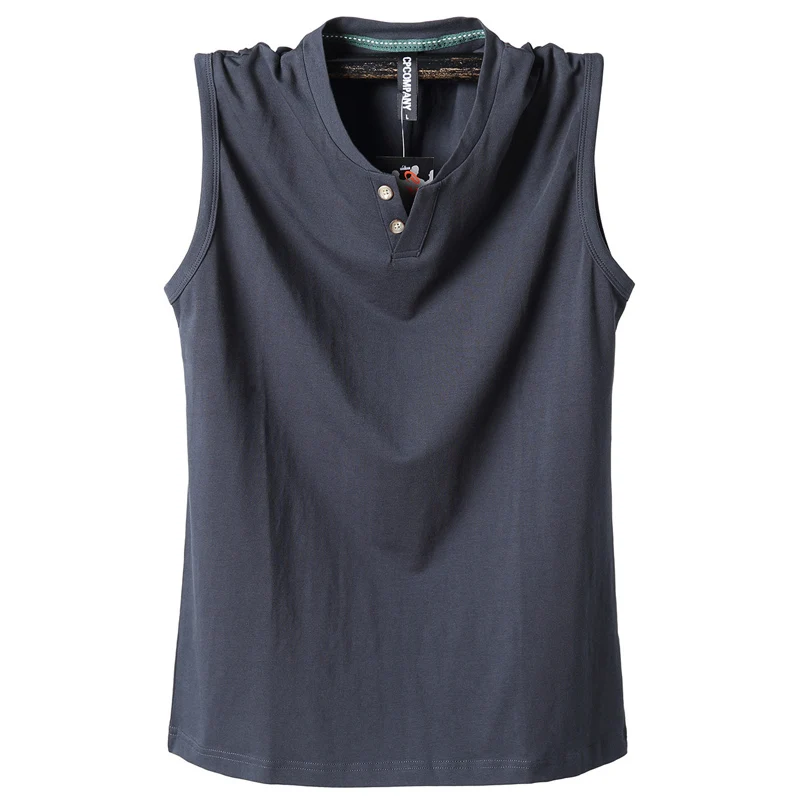 

Pure Cotton Classic Tank Tops Men Sleeveless Tank Shirt Solid Color V-Neck Tees All-match Tees Button Sweatshirts Tank Men 5XL