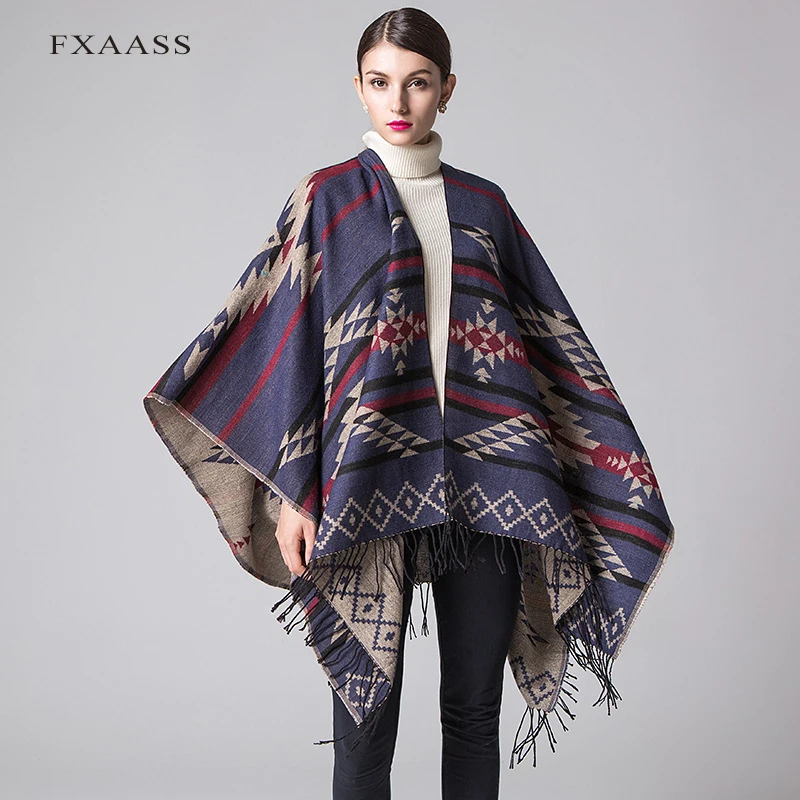 FXAASS новая осенняя/зимняя шаль, Модное пончо, женский шарф, накидка, роскошный шарф с кисточками, кашемировые шарфы, теплая Пашмина