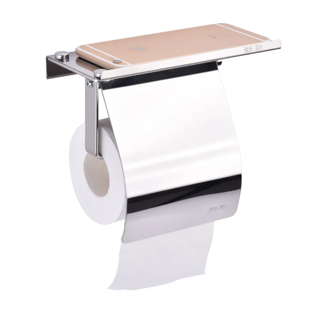 Buy Stainless Steel Bathroom Paper Phone Holder With Shelf Mobile Phones Towel