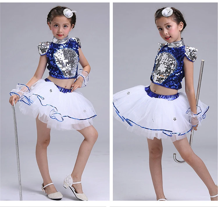 

New Children's Jazz Dance Modern Cheerleading Costumes Hip Hop Boy Girls Crop Top And Pants Sequins Jazz Dance Performance Set