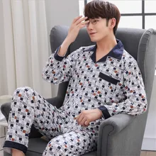 Мужские осенние пижамные комплекты с длинным рукавом, клетчатый кардиган, хлопковые пижамы, повседневная одежда для сна, зимняя Пижама для мужчин, Пижамный костюм размера плюс