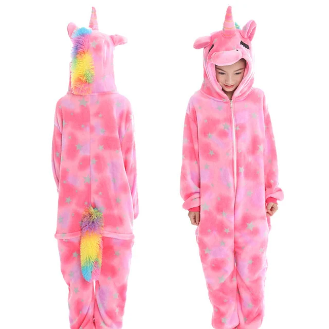 Kigurumi/пижамы с единорогом детские пижамы для мальчиков и девочек, фланелевые детские пижамы, комплект одежды для сна с животными зимние комбинезоны для детей от 4 до 12 лет - Цвет: Tenma 3