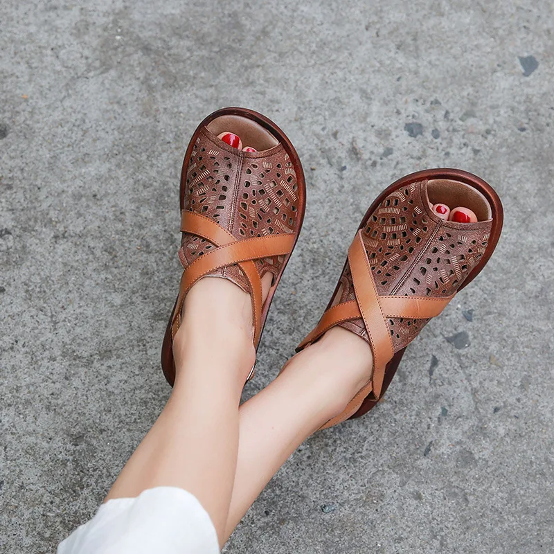 

Artdiya 2018 Summer New Retro Platform Women Shoes Genuine Leather Buckle Peep Mouth Sandals Breathable Handmade Sandals 8839