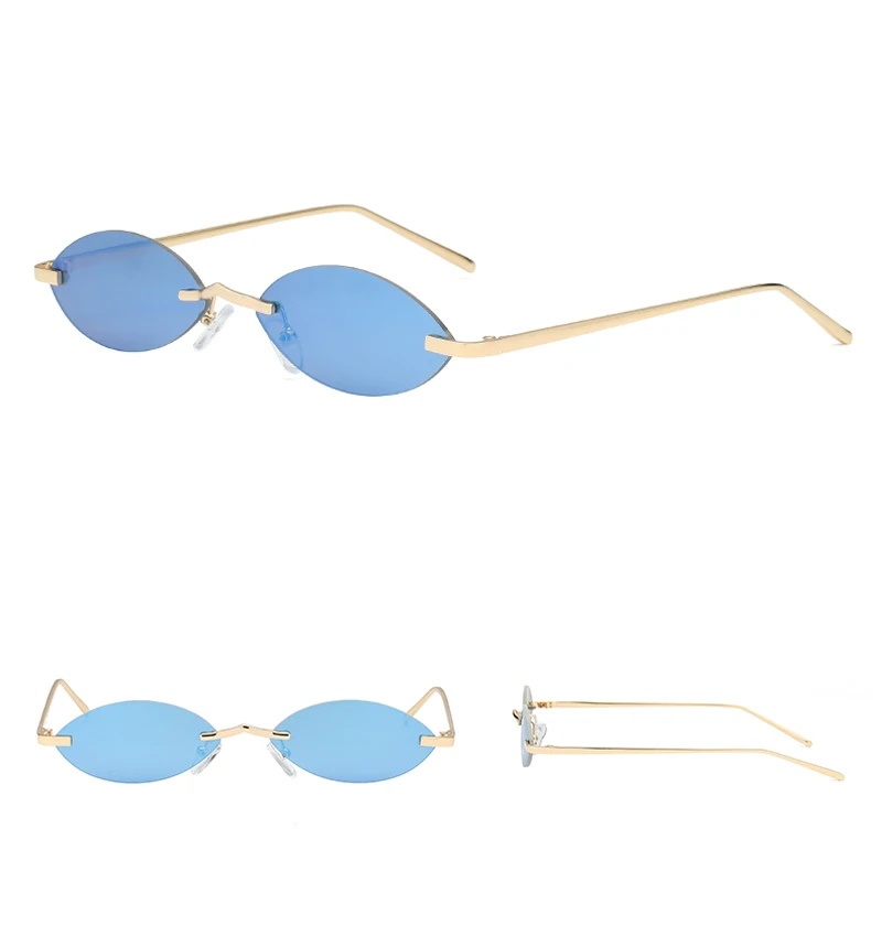 Peekaboo винтажные маленькие овальные солнцезащитные очки для женщин без оправы ретро мини солнцезащитные очки для мужчин зеркальные uv400 золото металл синий красный