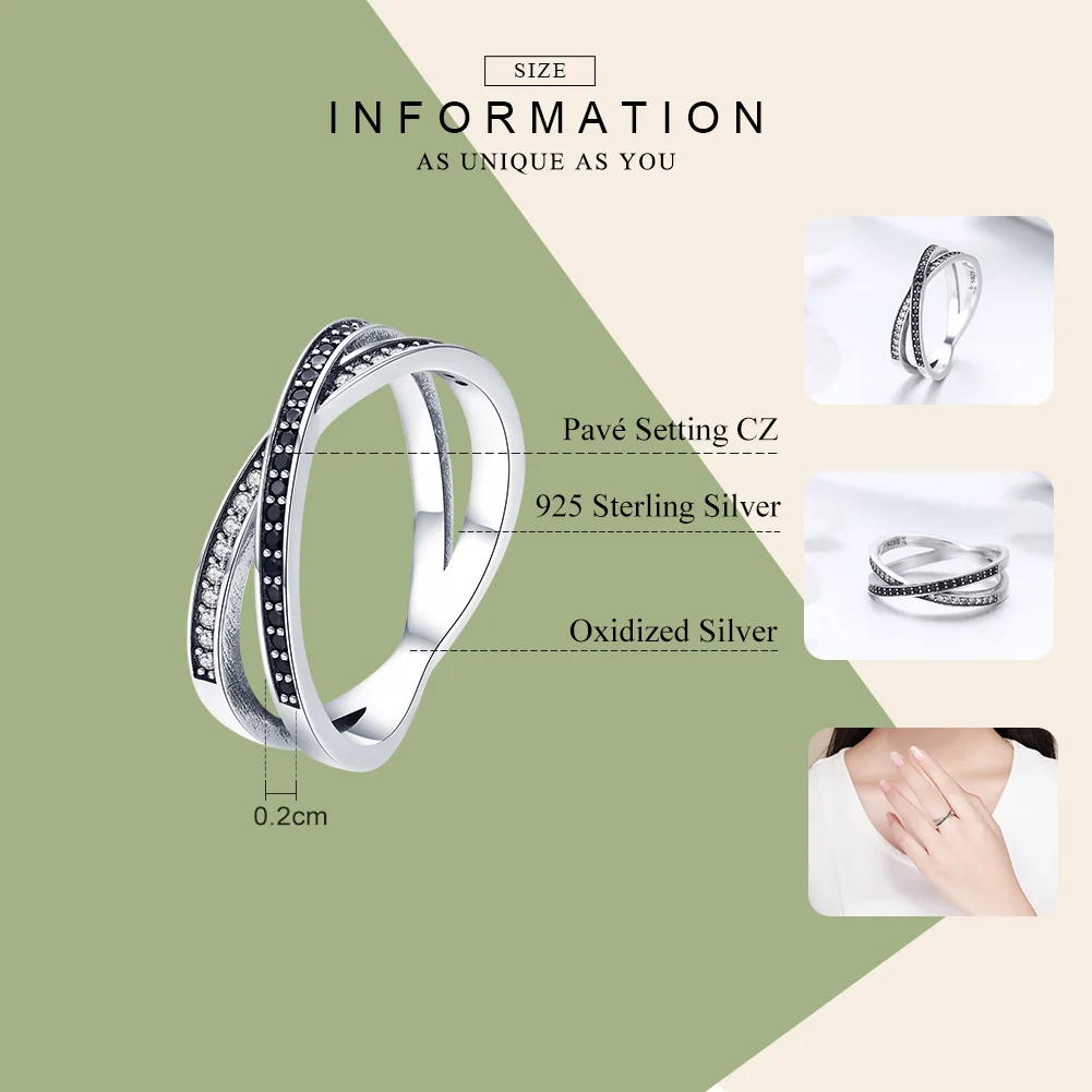 BAMOER, подлинные, 925 пробы, серебряные, с крестом, геометрические, черные и прозрачные, CZ, кольца на палец для женщин, Стерлинговое серебро, ювелирные изделия anel SCR439