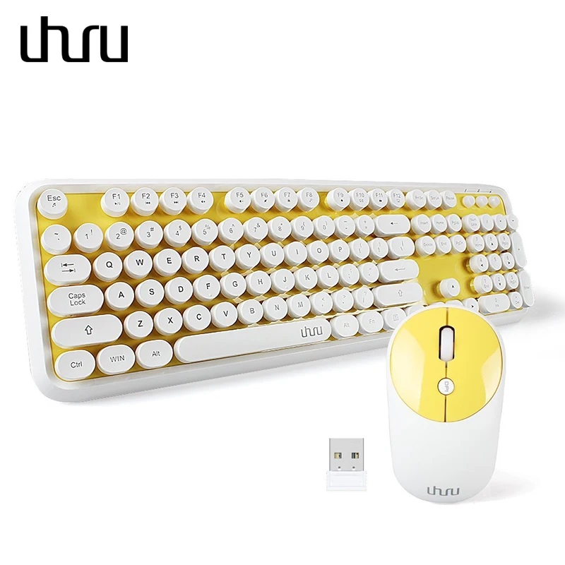

UHURU Wireless Keyboard and Mouse Combo Office Gaming Full-size Keyboard with Round Key and Mouse With USB Dongle for PC Laptop