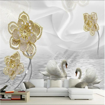 

3d stereo luxury jewelry flower murals living room TV sofa bedroom background wall paper murals