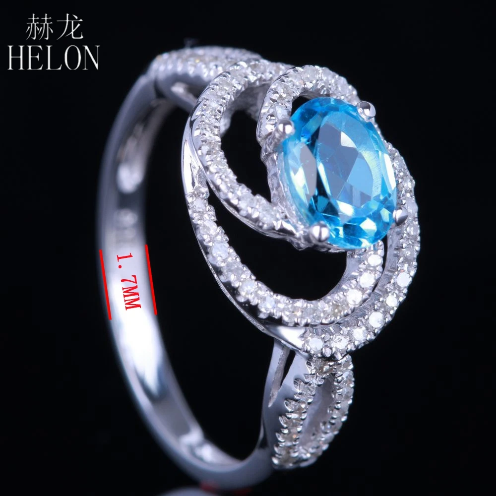 HELON безупречной овальной 7x5 мм синий топаз драгоценный камень Бриллиантами Кольцо из стерлингового серебра 925 Обручальное кольцо на